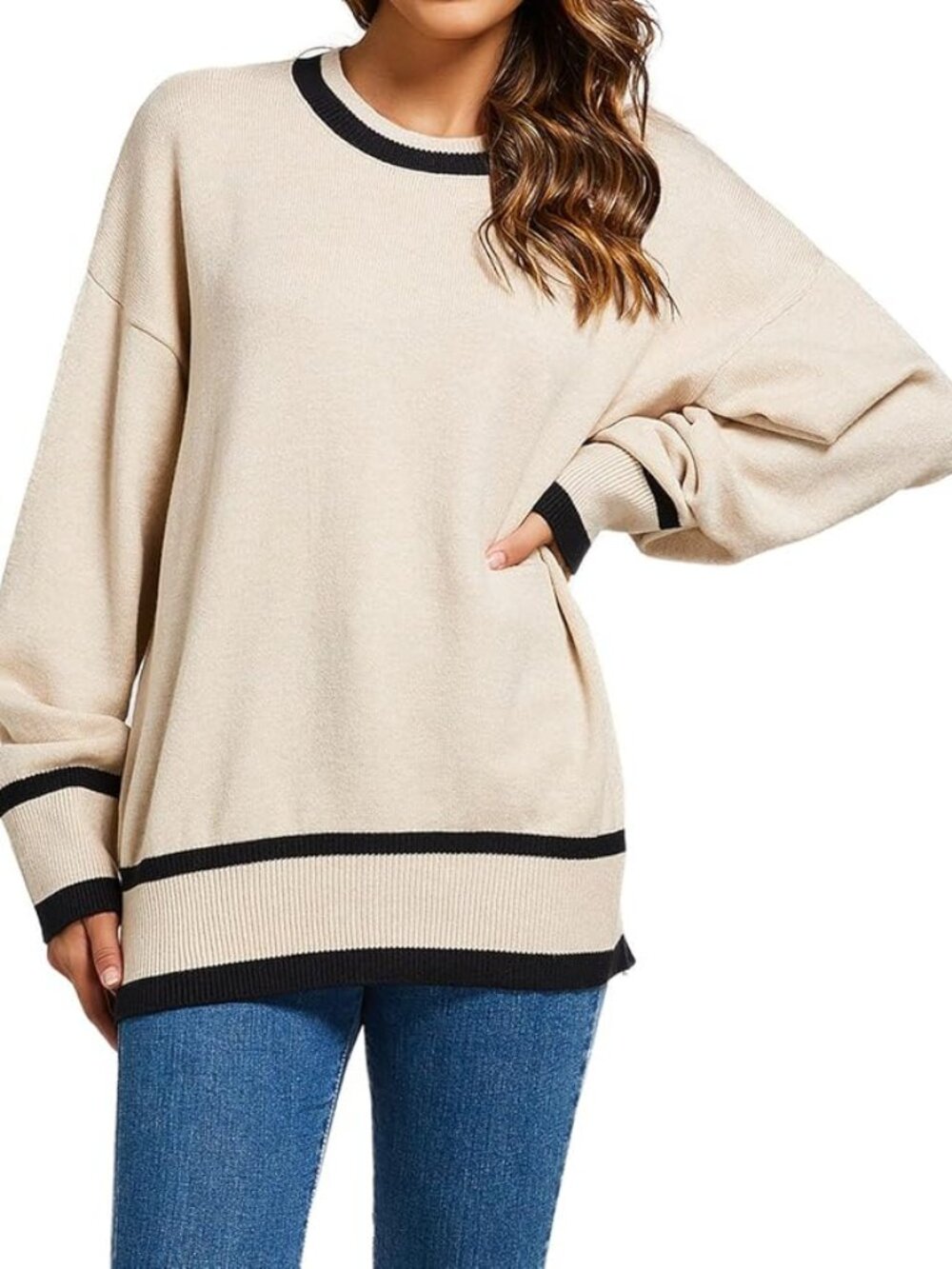 Women's Oversized Color-block Sweater-Med Weight